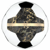 DIY-naam en -monogram, Gold Bar, zwarte & goudmarm Voetbal (Voorkant)