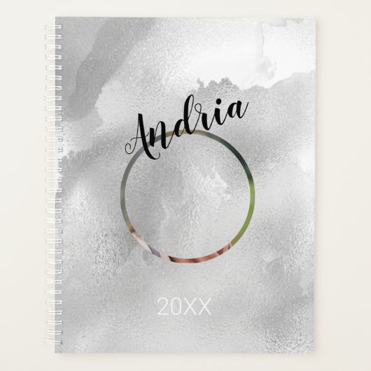 DIY Naam/Jaar/PhotoBlack Witte Abstracte Waterverf Planner (Voorkant)