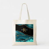 DIY-naam/Monogram Gold White, Blauwgroen zwart gou Tote Bag (Achterkant)