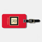DIY-naam & monogram, zwart & gouddoos, rood Bagagelabel (Voorkant horizontaal)