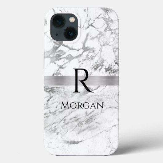 DIY naam & monogram zwart text, wit & grijs marmer Case-Mate iPhone Case (Achterkant)