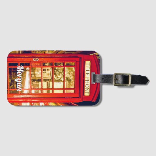 DIY-naam op British Red Phone Booth Bagagelabel (Voorkant (horizontaal))