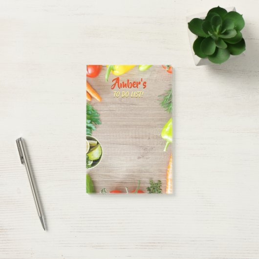 DIY Naam, To Do Lijst, Groenten op Hout Foto Post-it® Notes (Kantoor)