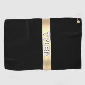 DIY naam wit, geborsteld gouden streep, zwart Golfhanddoek (Horizontaal)