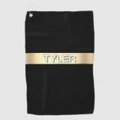 DIY naam wit, geborsteld gouden streep, zwart Golfhanddoek (Voorkant)