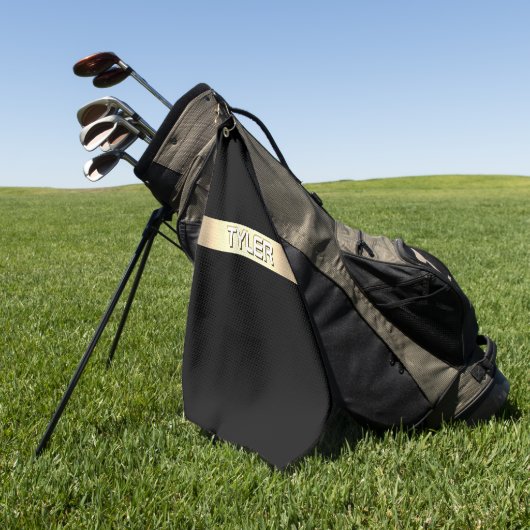 DIY naam wit, geborsteld gouden streep, zwart Golfhanddoek (Groen)