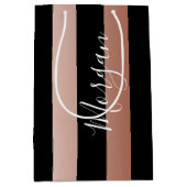 DIY Naam Wit, Verticale Roze Goud & Zwarte Strepen Medium Cadeauzakje (Voorkant)