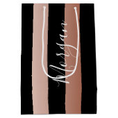 DIY Naam Wit, Verticale Roze Goud & Zwarte Strepen Medium Cadeauzakje (Achterkant)
