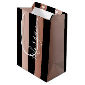 DIY Naam Wit, Verticale Roze Goud & Zwarte Strepen Medium Cadeauzakje (Achterkant Gekanteld)