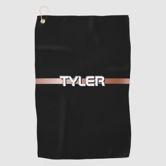 DIY Naam Wit Zwart & Grijs Roos Gouden Streep, Zwa Golfhanddoek (Voorkant)