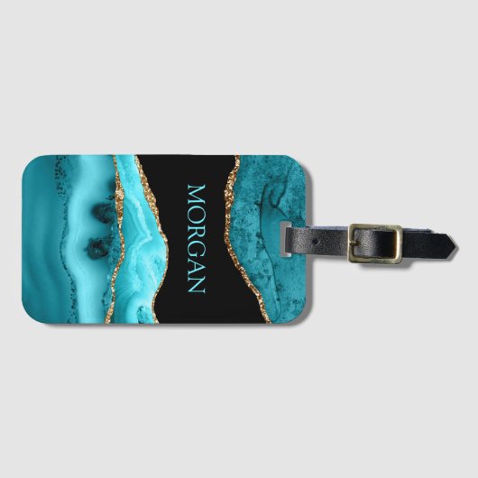 DIY-naam, zwart, goud en Blauwgroen getijden Bagagelabel (Voorkant (horizontaal))