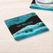 DIY-naam, zwart, goud en Blauwgroen getijden Kartonnen Onderzetters (Schuin)