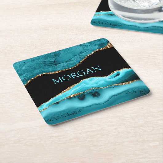 DIY-naam, zwart, goud en Blauwgroen getijden Kartonnen Onderzetters (Schuin)
