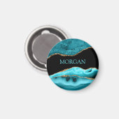 DIY-naam, zwart, goud en Blauwgroen getijden Magneet (Voorkant / Achterkant)