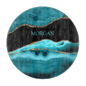 DIY-naam, zwart, goud en Blauwgroen getijden Snijplank (Voorkant)