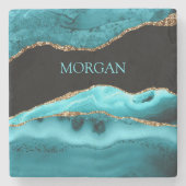 DIY-naam, zwart, goud en Blauwgroen getijden Stenen Onderzetter (Voorkant)