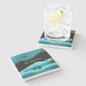 DIY-naam, zwart, goud en Blauwgroen getijden Stenen Onderzetter (Zijkant)