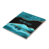 DIY-naam, zwart, goud en Blauwgroen getijden Tegeltje (Zijkant)