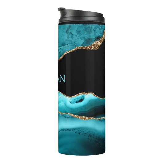 DIY-naam, zwart, goud en Blauwgroen getijden Thermosbeker (Geroteerd rechts)