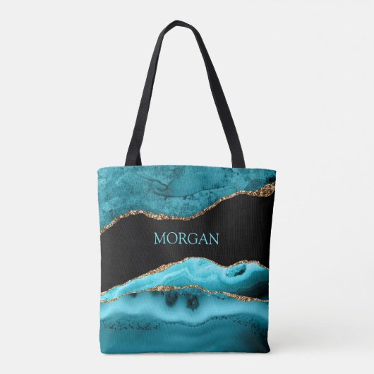 DIY-naam, zwart, goud en Blauwgroen getijden Tote Bag (Achterkant)