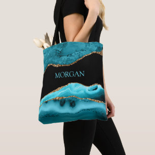 DIY-naam, zwart, goud en Blauwgroen getijden Tote Bag