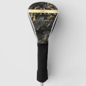 DIY Name & Monogram, Gold Bar, Black & Gold Marble Golfheadcover (Voorkant)