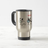 DIY NAME TRAVEL MUG FRENCH BULL DOGS WEARING MASK REISBEKER (Voorkant links)