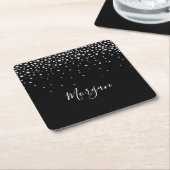 DIY Name White Script & White Diamonds, zwart Kartonnen Onderzetters (Schuin)