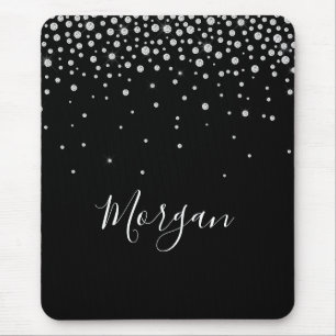 DIY Name White Script & White Diamonds, zwart Muismat