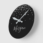 DIY Name White Script & White Diamonds, zwart Ronde Klok (Hoek)