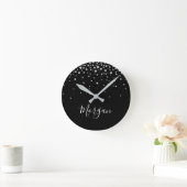 DIY Name White Script & White Diamonds, zwart Ronde Klok (Huis)