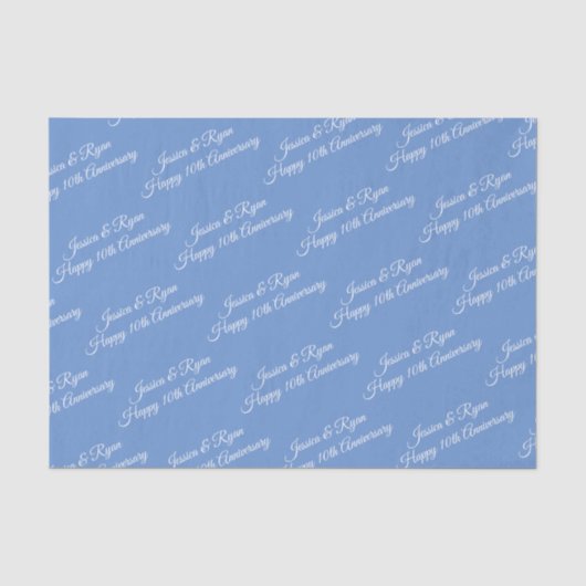 DIY namen, Jubileum jaar, wit script, blauw Tissuepapier (Voorkant)