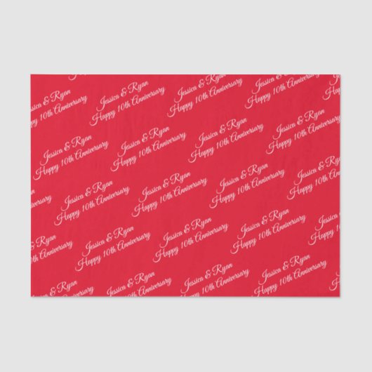 DIY namen, Jubileum jaar, wit script, rood Tissuepapier (Voorkant)
