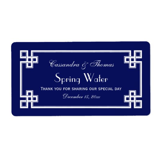 DIY Navy Wht Grieks Sleutel Lijst H Waterfles Labe Etiket (Voorkant)