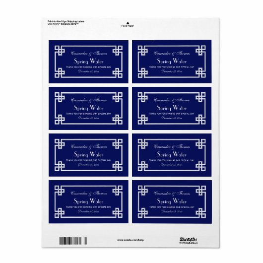 DIY Navy Wht Grieks Sleutel Lijst H Waterfles Labe Etiket (Full Sheet)