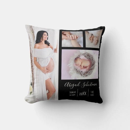 DIY Nieuw Geboren Baby Foto Keepsake op Zwart Kussen (Voorkant)