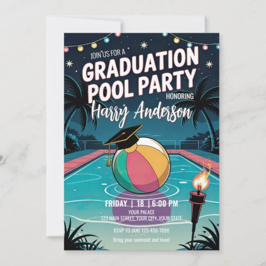DIY Night Pool Graduation Party Twinkling Lights Kaart (Voorkant)