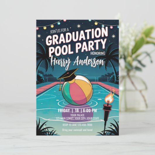 DIY Night Pool Graduation Party Twinkling Lights Kaart (Staand voorkant)