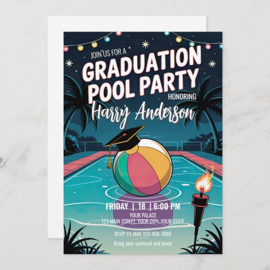 DIY Night Pool Graduation Party Twinkling Lights Kaart (Voorkant / Achterkant)