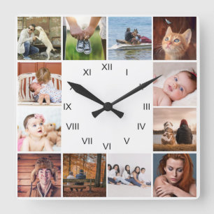 DIY ONZE FAMILIE   12 Romeinse fotocollage Vierkante Klok