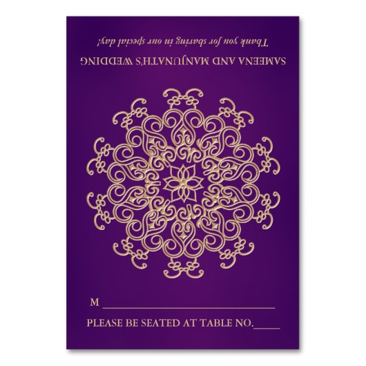 DIY Paarse Gouden Indische Tent Stijl Zitplaats Kaart (Voorkant)