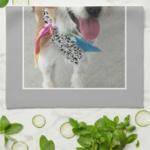 DIY Pet's Foto & Naam Of Kind, Lt. Grijs & Wit Theedoek (Gevouwen)