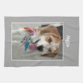 DIY Pet's Foto & Naam Of Kind, Lt. Grijs & Wit Theedoek (Horizontaal)