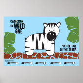 DIY Pin the tail on the Zebra Safari Birthday Game Poster (Voorkant)