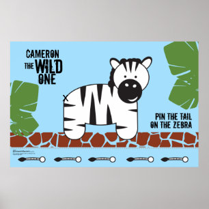 DIY Pin the tail on the Zebra Safari Birthday Game Poster