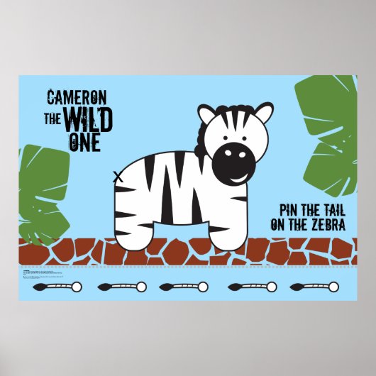 DIY Pin the tail on the Zebra Safari Birthday Game Poster (Voorkant)