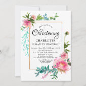 DIY Pink Floral Waterverf Christening Uitnodiginge Kaart (Voorkant)