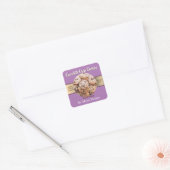 DIY-productetiket, Foto Logo Art, Lavendel & Goud Vierkante Sticker (Envelop)