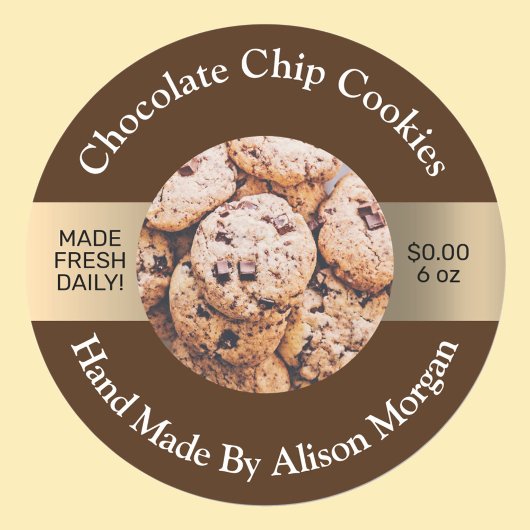 DIY-productetiket, foto, naam, informatie, bruin & Ronde Sticker