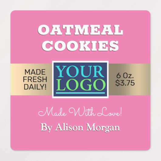 DIY Productnaam, Foto Logo Info Roze Waterdicht Labels (Design 1)